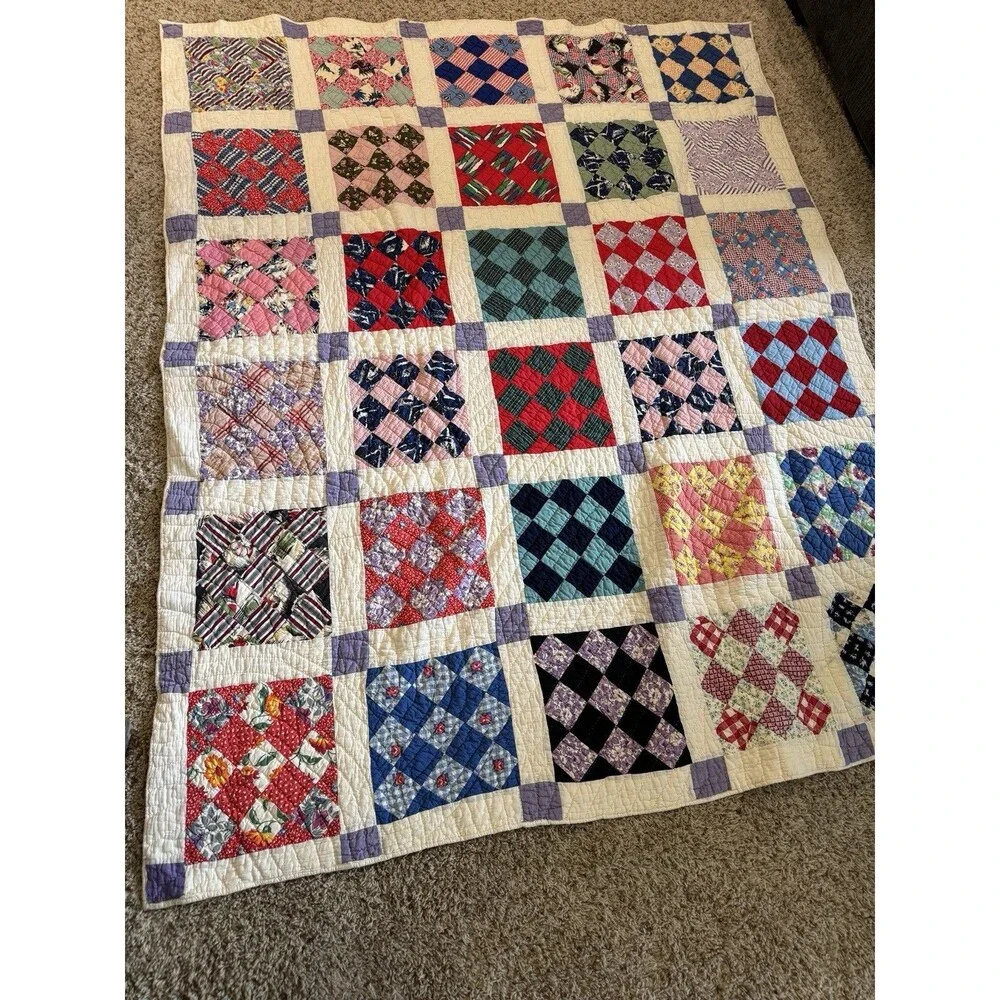 Vintage Thirteen patch scrap quilt 72